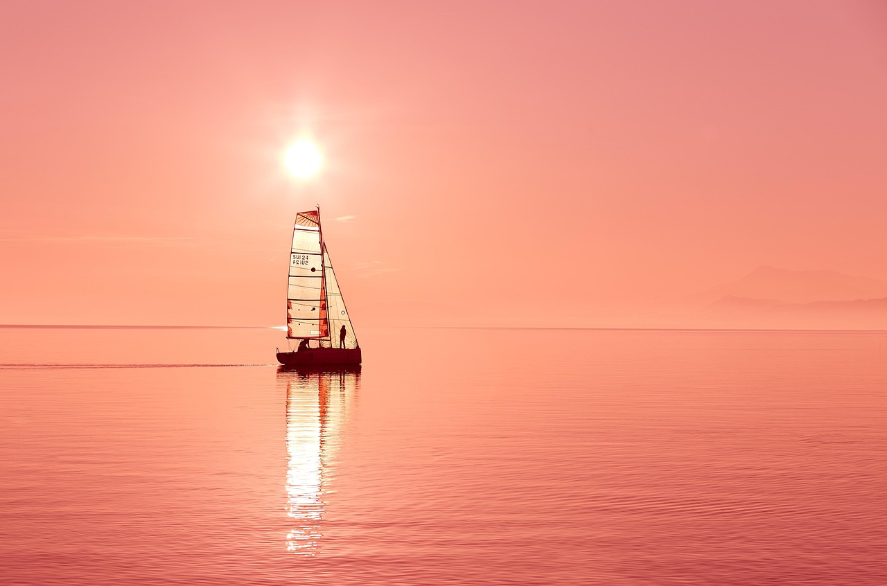sailbot, boat, sailing, sunset, dusk, sunshine, summer, ocean, sea, lake, water, horizon, landscape, orange water, orange landscape, orange sunset, orange sea, orange summer, orange ocean, orange boat, nature, orange sunshine, orange lake